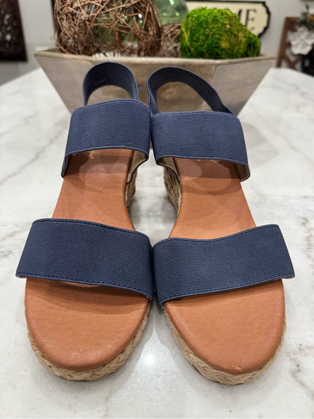 Tommy Bahama Navy Elastic Strap Espadrille Wedge Sandals